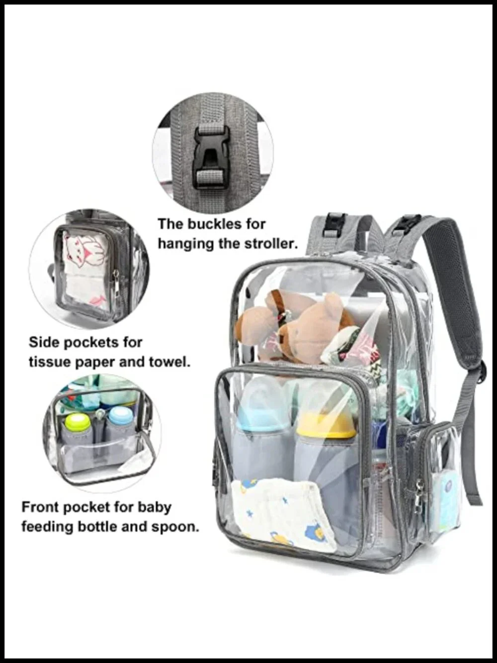 Clear Diaper Bag Backpack Waterproof PVC Mom Nappy Bags for Baby